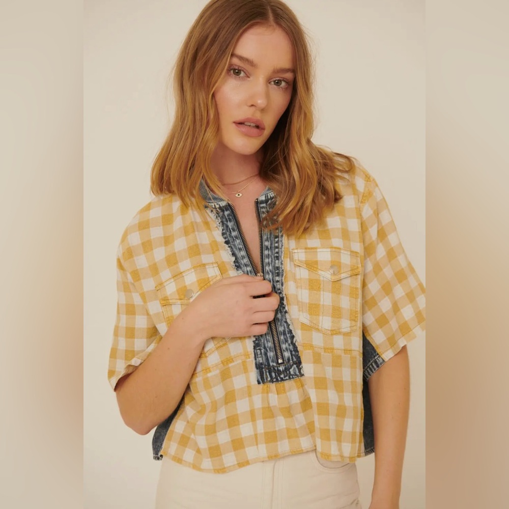 Promesa Yellow and Blue Plaid Blouse